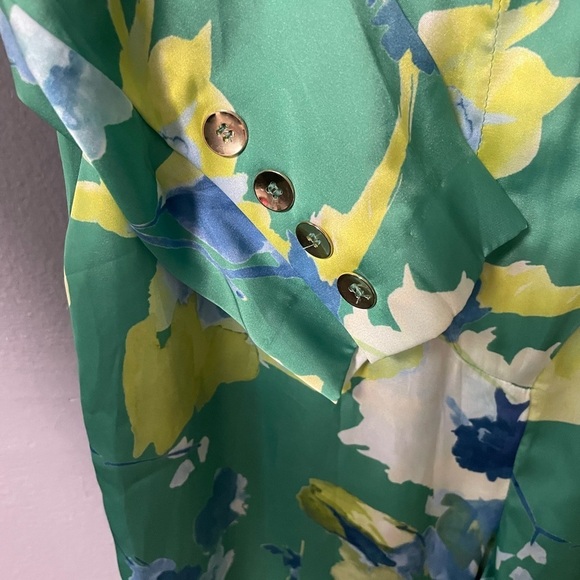 NWOT Zara Floral Satin Jumpsuit in Green, Yellow, and Blue. Size Small - Picture 13 of 15
